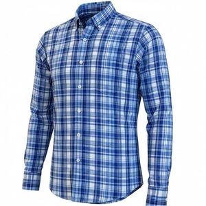 UNTUCKit Men’s Blue Plaid Button Down Shirt Large Long Sleeve Stretch Fit
